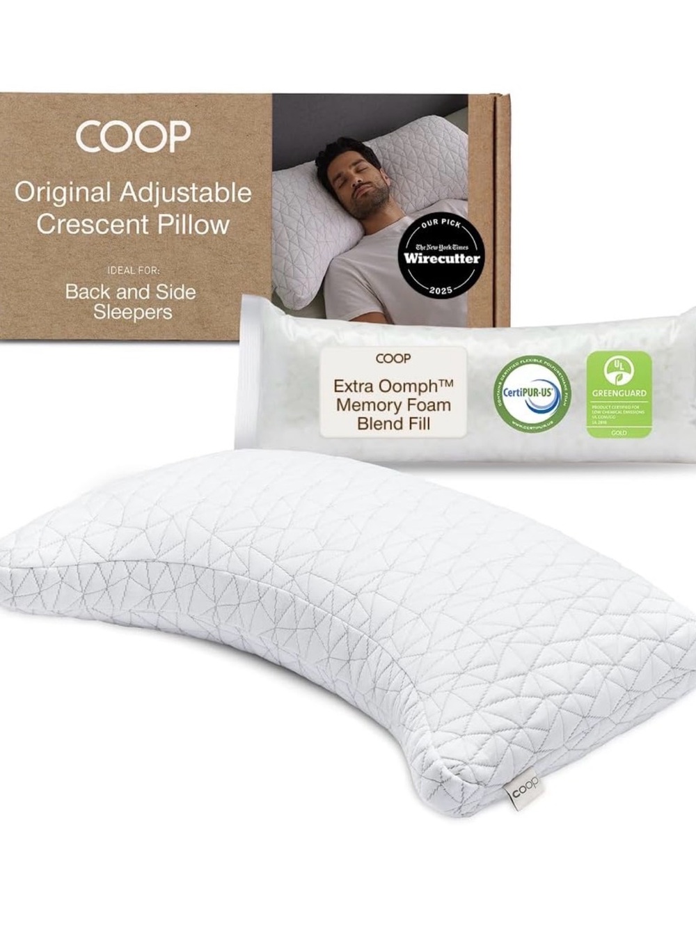 Original Adjustable Crescent Pillow - White
